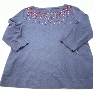 Talbots Top Medium Petite Navy Decorative Confetti Knots Women's T Shirt